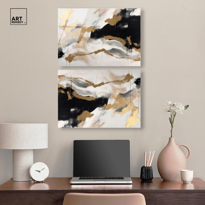 «Melting Clouds with Gold», art mural en verre acrylique sans cadre ultra brillant par Art Remedy, prêt à accrocher, 24 x 16