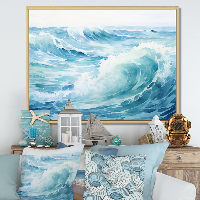 «Blue Ocean In Motion Scenery IV», reproduction sur toile, Cadre naturel flottant, H 30 po x l 40 po