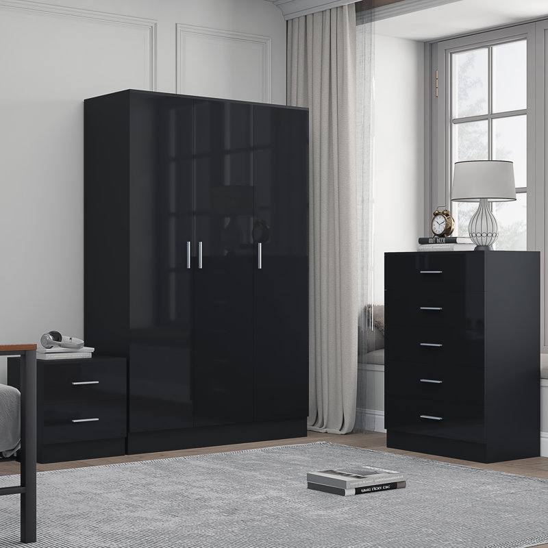Eva Piece Bedroom Set, Black Gloss / Black Oak