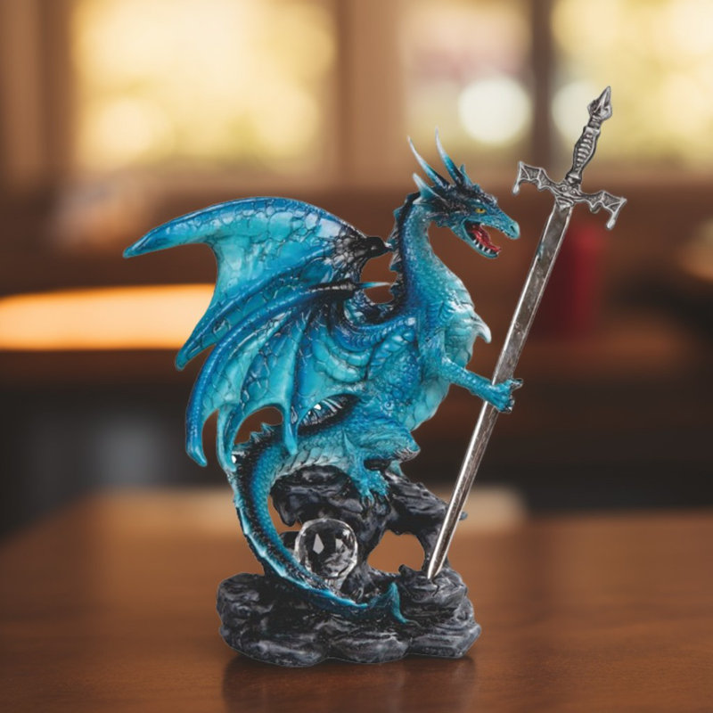 8.75"H Blue Dragon with Sword Figurine
