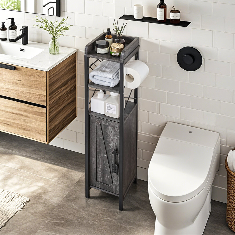 Haslom Freestanding Linen Cabinet, Charcoal Gray