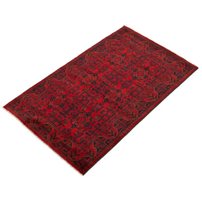 Tapis unique en laine noué à la main style Esari Turkoman des années 2010 de 4 pi 1 po x 6 pi 7 po rouge Quartez
