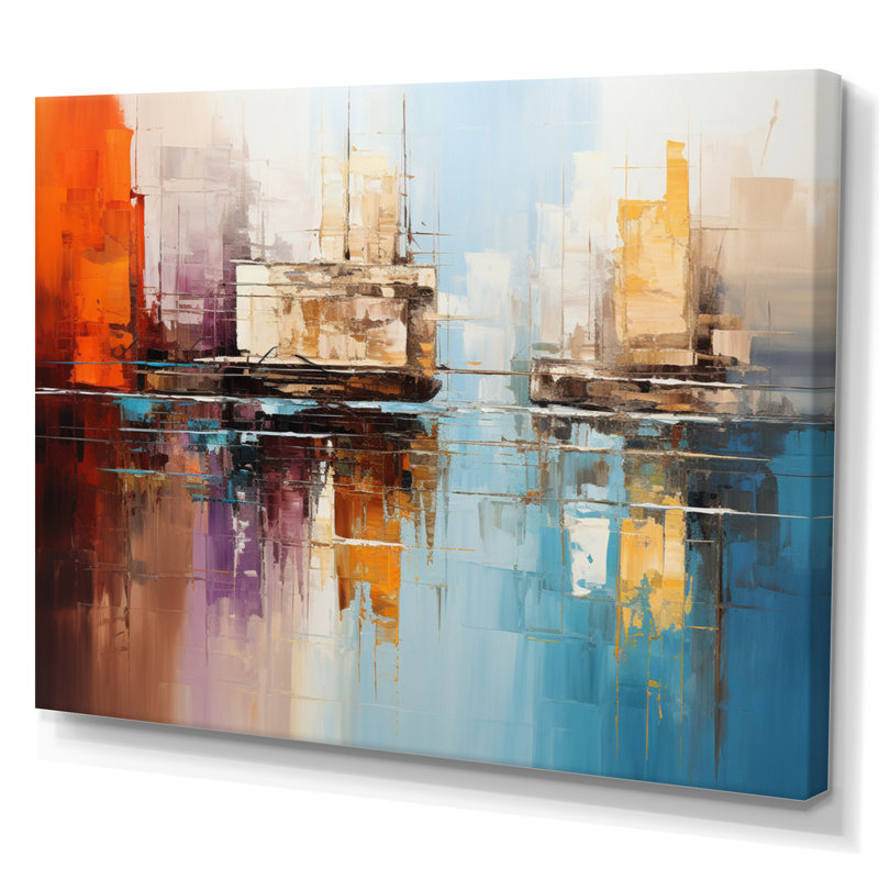 Teal Canal Abstract Reflections Bold - impression, H 24 po x l 32 po x P 1 po, Toile tendue