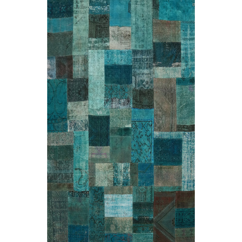 Distressed Wool Geometric Patchwork Area Rug 7x10