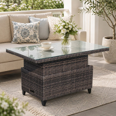 Rectangular Wicker Adjustable Outdoor Dining Table