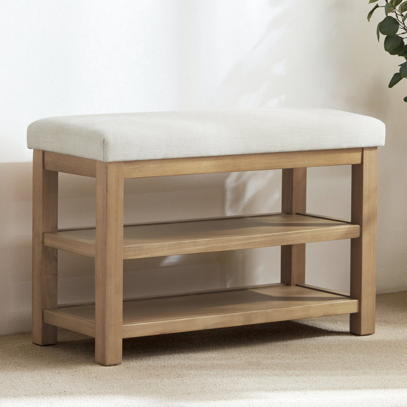 Hahnville Upholstered Storage Shoe Bench, 21.3" H x 31.5" W x 13.8" D, Beige
