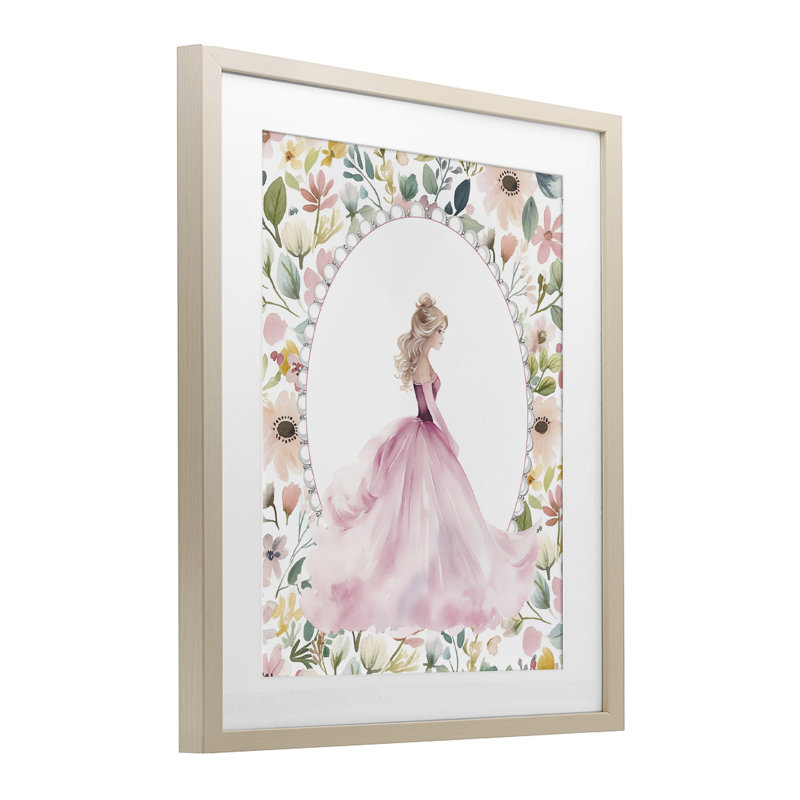 Princesse rose avec bordure perlée, reproduction encadrée sous verre, design par Christine Simpson Art, H 21 po x l 17 po