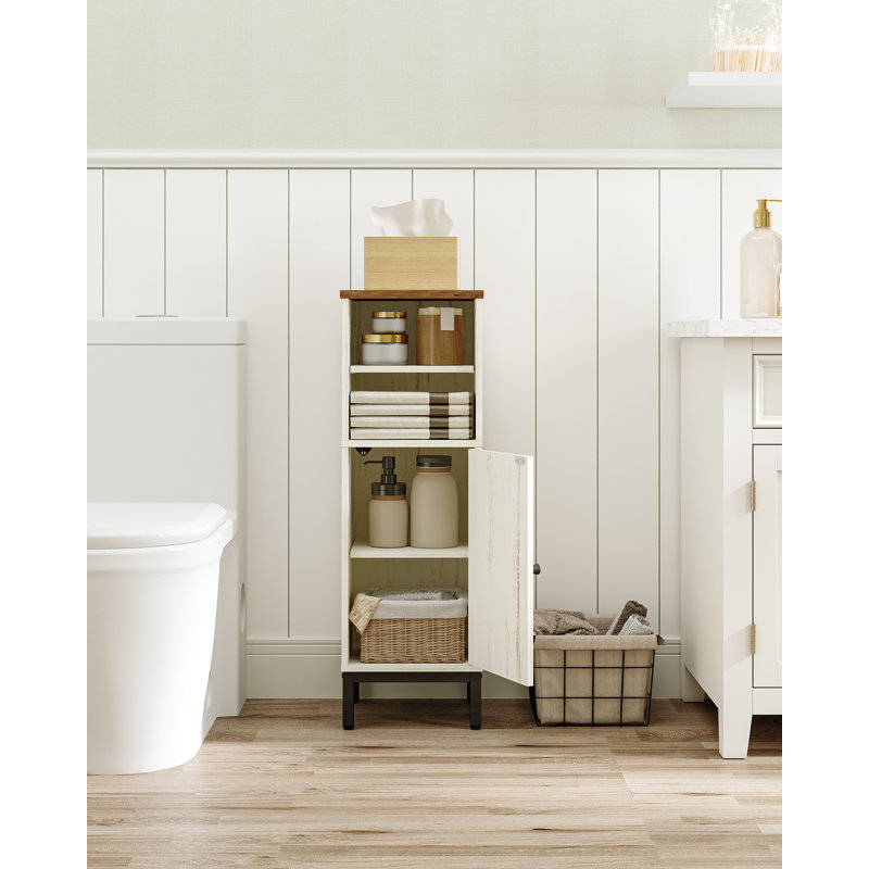Bathroom Storage Cabinet, Corner Floor Cabinet with Shelves, Customized Door Opening Direction, Bathroom Organizer with Adjustable Shelf for Kitchen, Living, Toilet Paper Cabinets White Brown