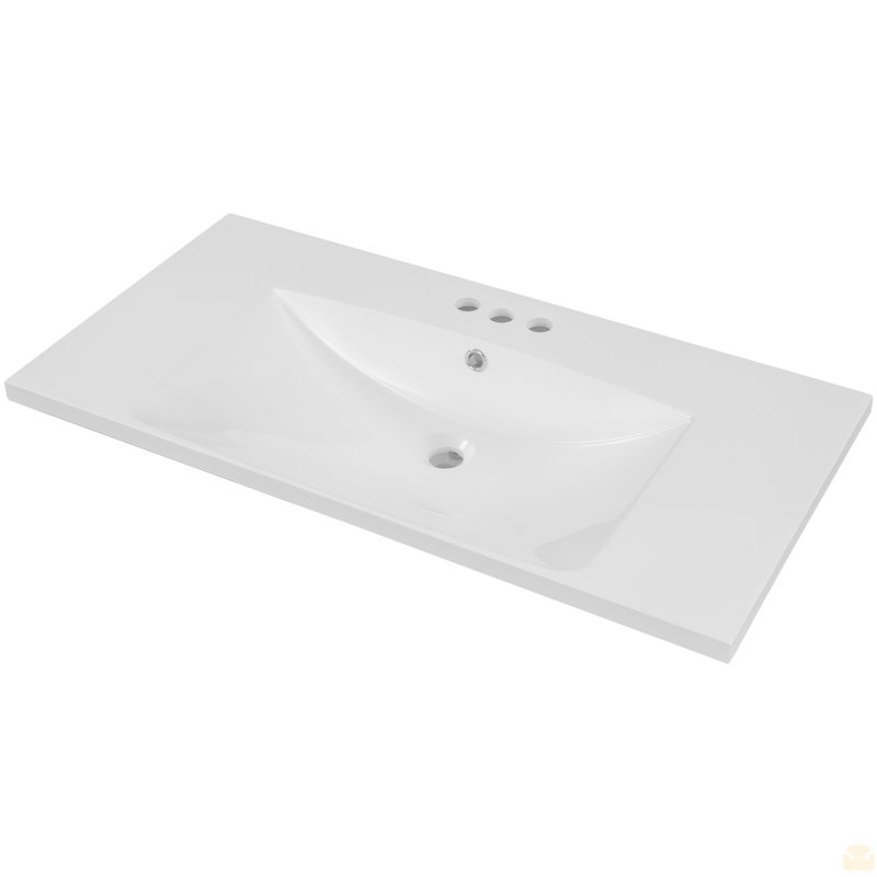 Plateau de meuble-lavabo simple 36 po avec lavabo blanc, 3 trous de robinet, céramique, 36"