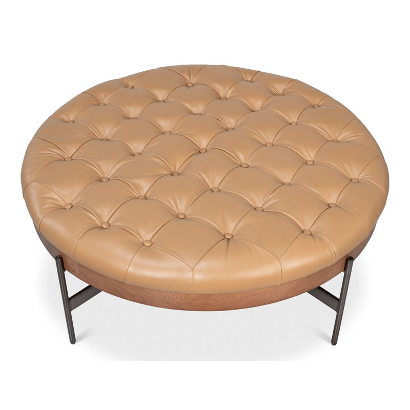 Corbet Round Ottoman, Caramel Brown