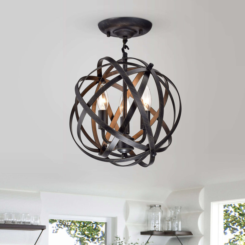 Plafonnier semi-encastré noir antique à 3 lumières 12,6 po Vilnius