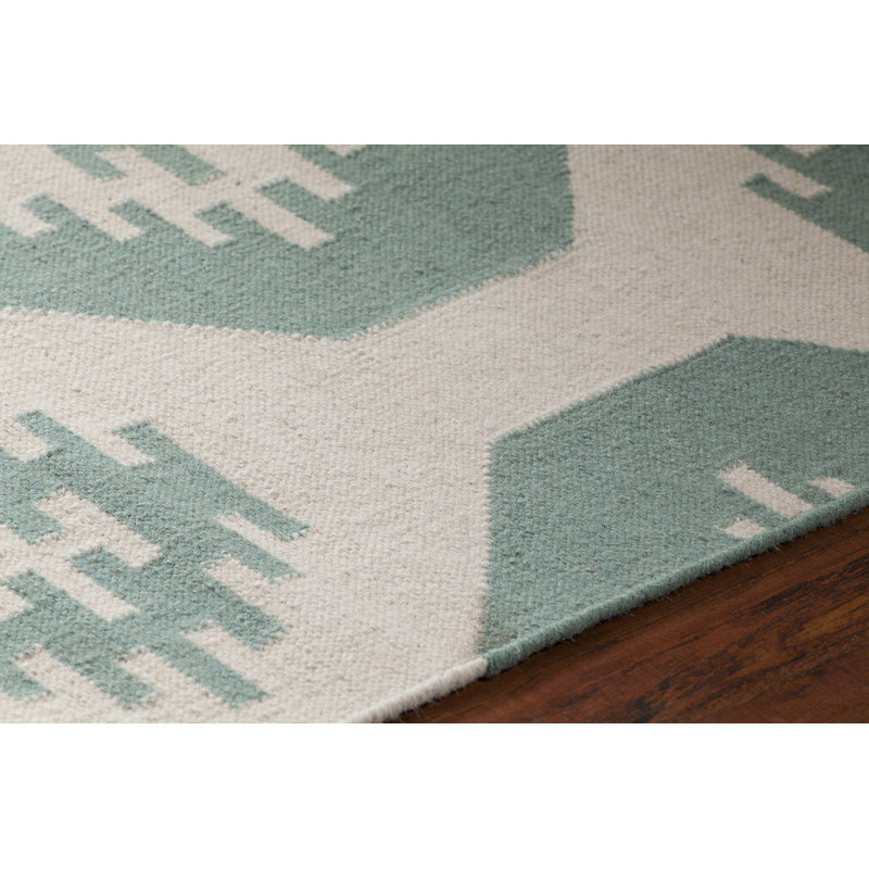 Tapis en laine / coton tissé à la main réversible vert menthe et crème Chyanna, 3 pi x 5 pi