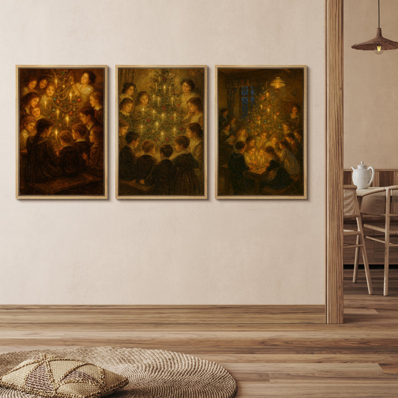 Ensemble de 3 décorations murales de Noël, reproduction d'art sur toile encadrée, H 24 po x l 48 po, Naturel