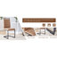 Repas chic: table en bois texturée en forme d'os de poisson avec supports en métal noir stables, paire de 4 chaises en tissu brun respirant et pieds durables et meubles durables: 55 po x 31,4 po x 30 po