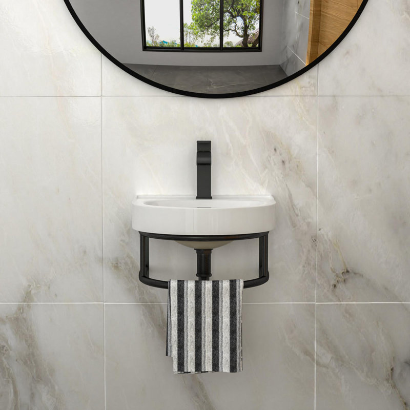 Lavabo de salle de bain simple mural 16 "avec porte-serviettes