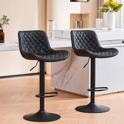 Zager Swivel Adjustable Height Bar Stool Leather Barstools Upholstered Counter Stools Round Base