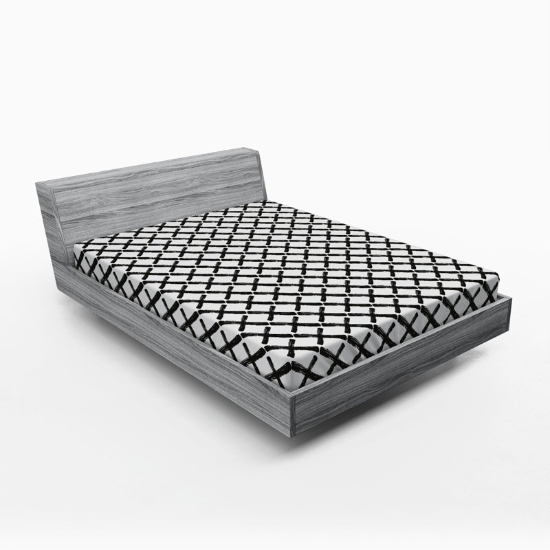 Microfiber Geometric Fitted Sheet, Queen Fitted Sheet, Dark Black/White Geometric