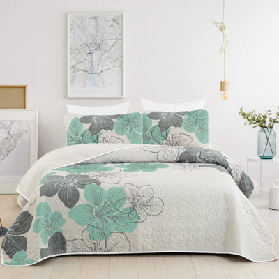 3 Piece Botanical Floral Quilt Set  with Pillow Shams Soft Lightweight Flower Bedding Set for All Season