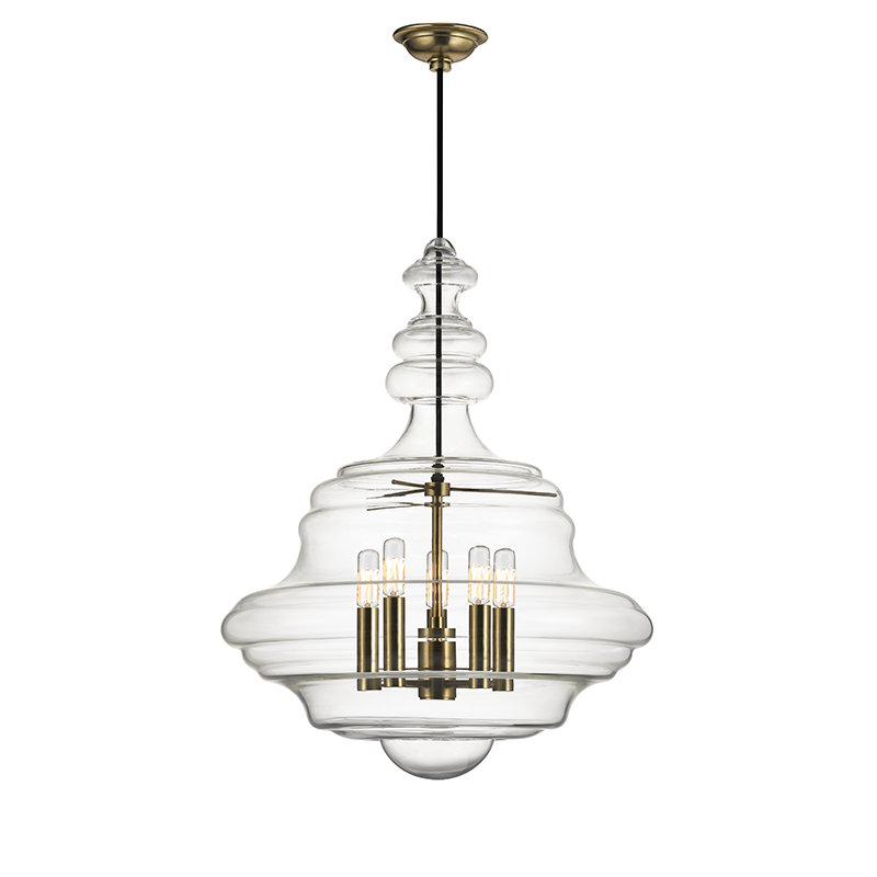 Luminaire suspendu unique à 5 lumières Roth, Laiton vieilli