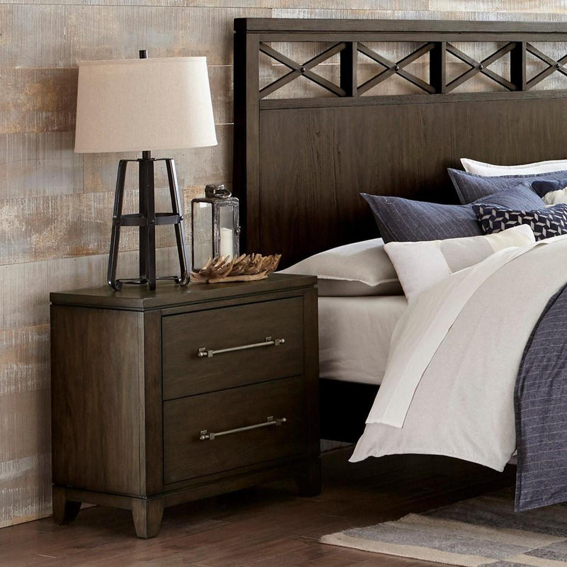 Chambre à coucher de style contemporain avec table de chevet 1 pièce et 2 tiroirs brun foncé