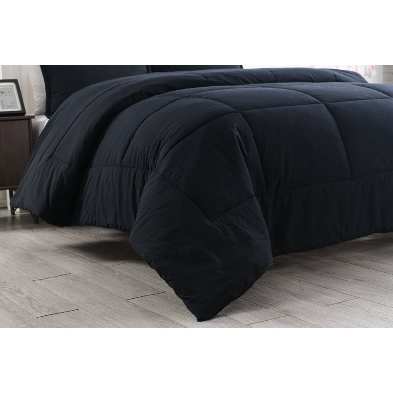 Ensemble d'édredon en coton Messy, Édredon simple + 1 Taie décorative, Noir