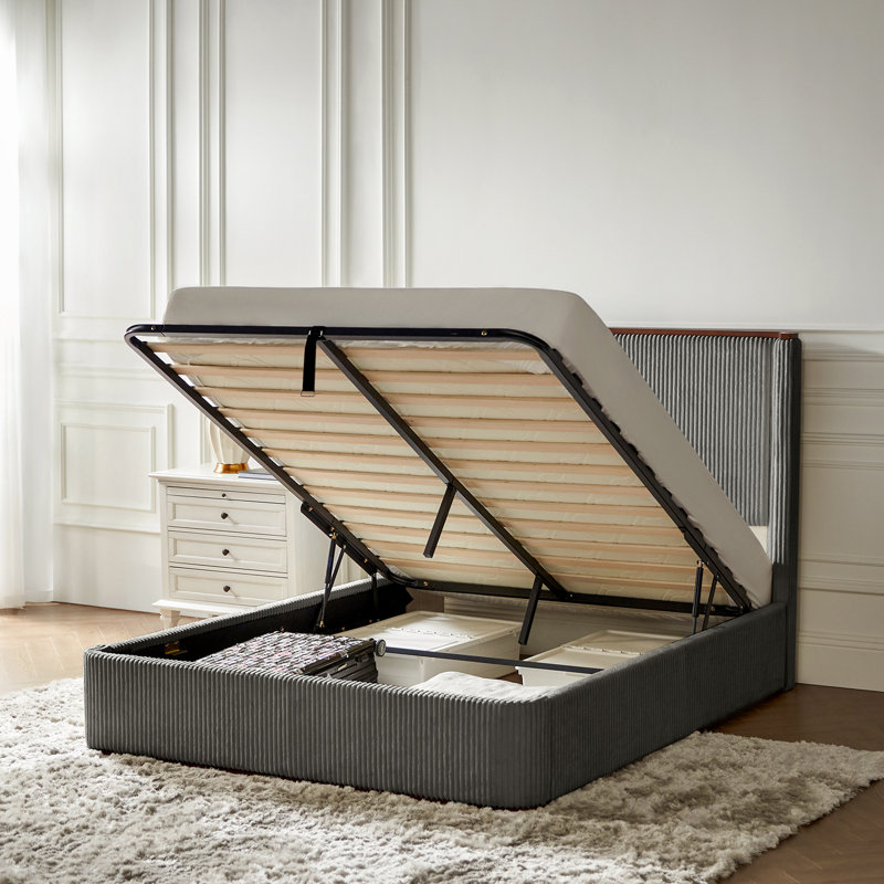 Lit de rangement hydraulique Walz 80 "avec éclairage à oreilles et ports de charge, Gris foncé