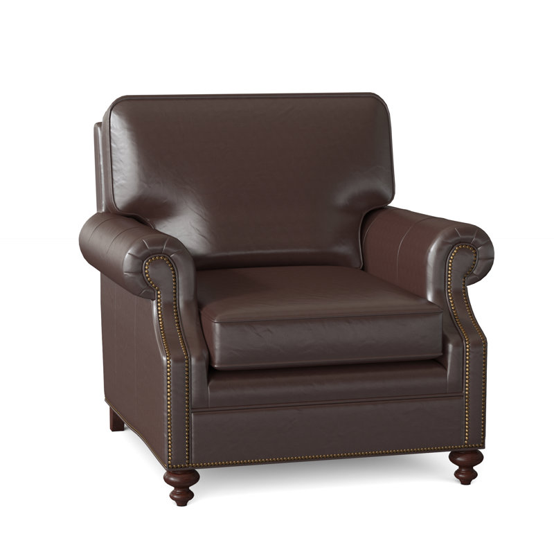 West Haven Club Chair, No Nailhead, Mahogany, Aline Light Gray Stonewash Genuine Leather