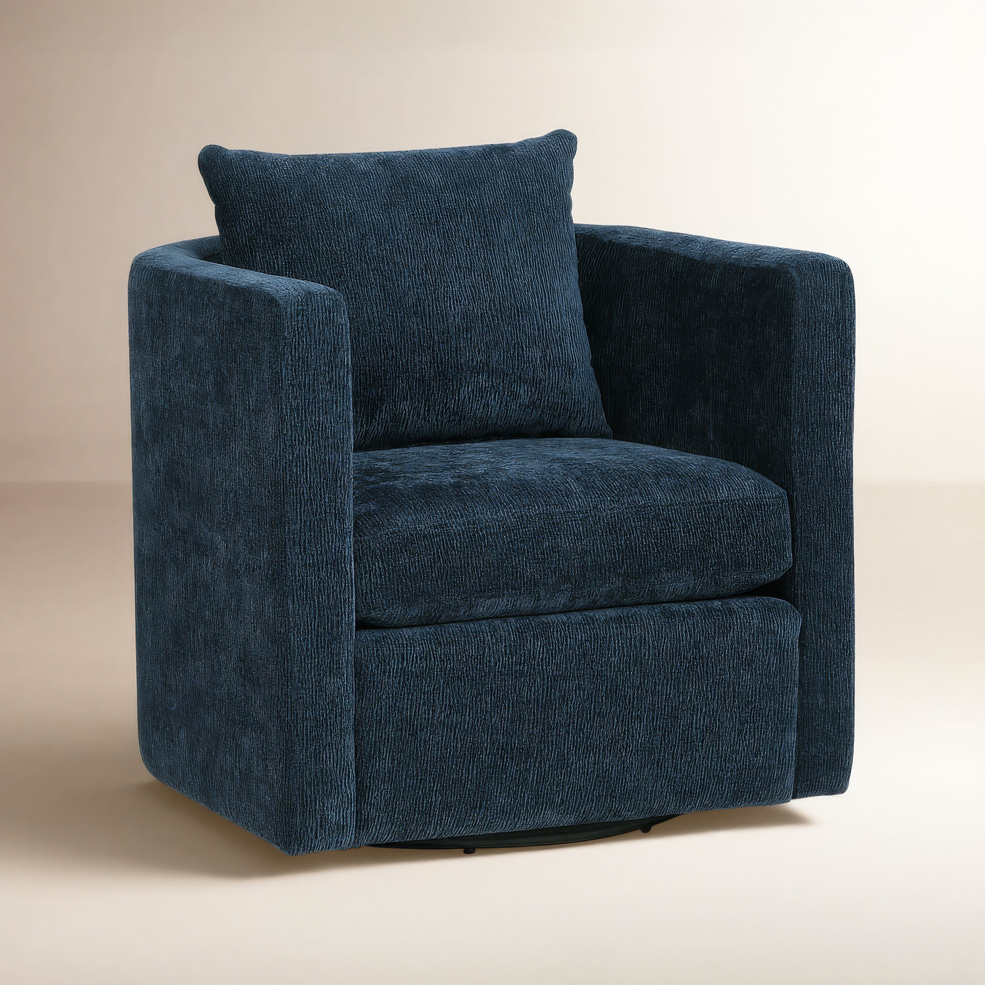 Fran Swivel Barrel Chair, Blue Polyester