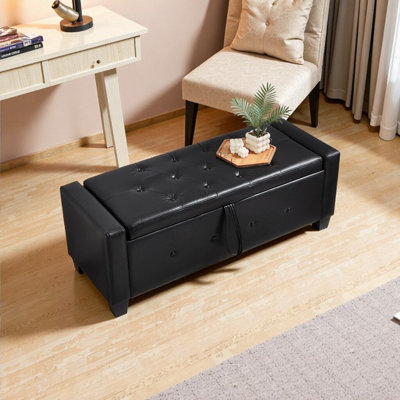 Banc avec repose-pieds 48 po avec rangement, banc pour chambre à coucher, salon, couloir, repose-pieds rembourré en similicuir capitonné