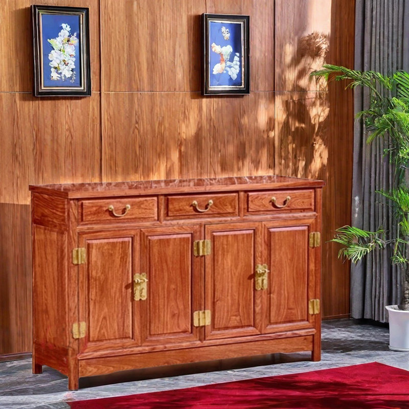 Solid Wood Chinese Sideboard, 34.6" H x 54.3" W x 15.7" D