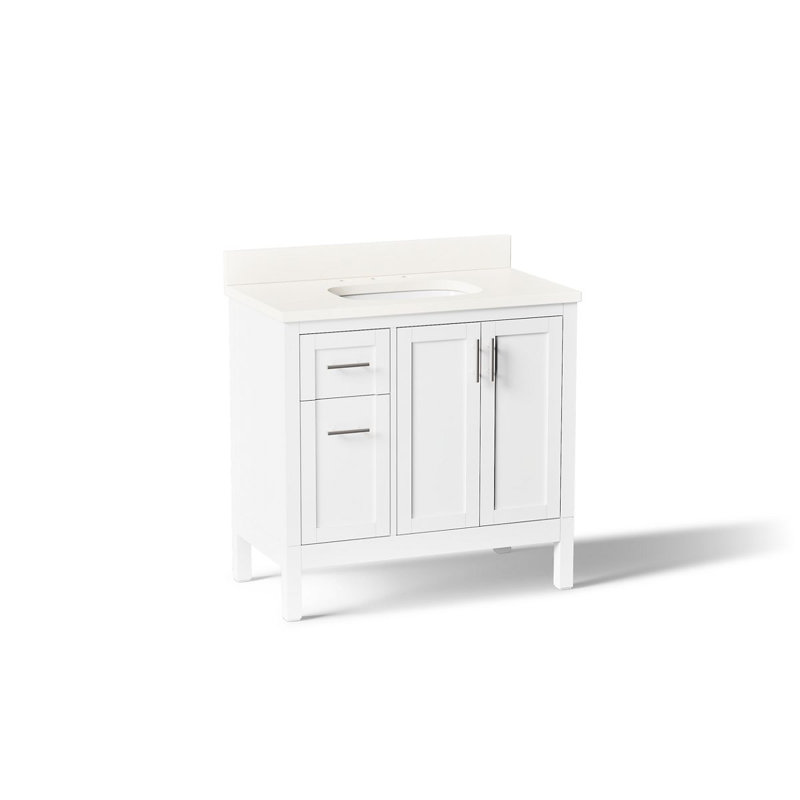 37" Single Bathroom Vanity Set, White, White