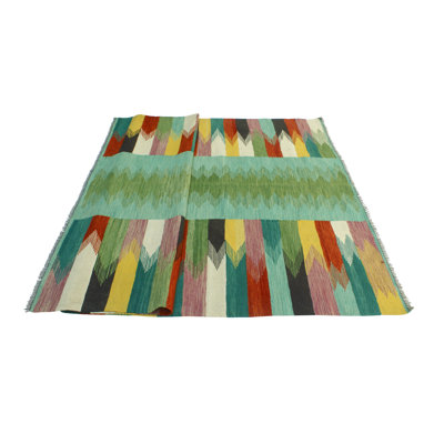 Modern Flatweave Fehime Green Rug