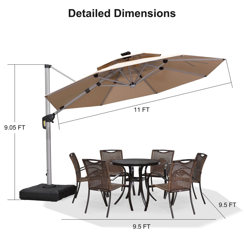 3.4m Lighted Cantilever Parasol With Base, Beige