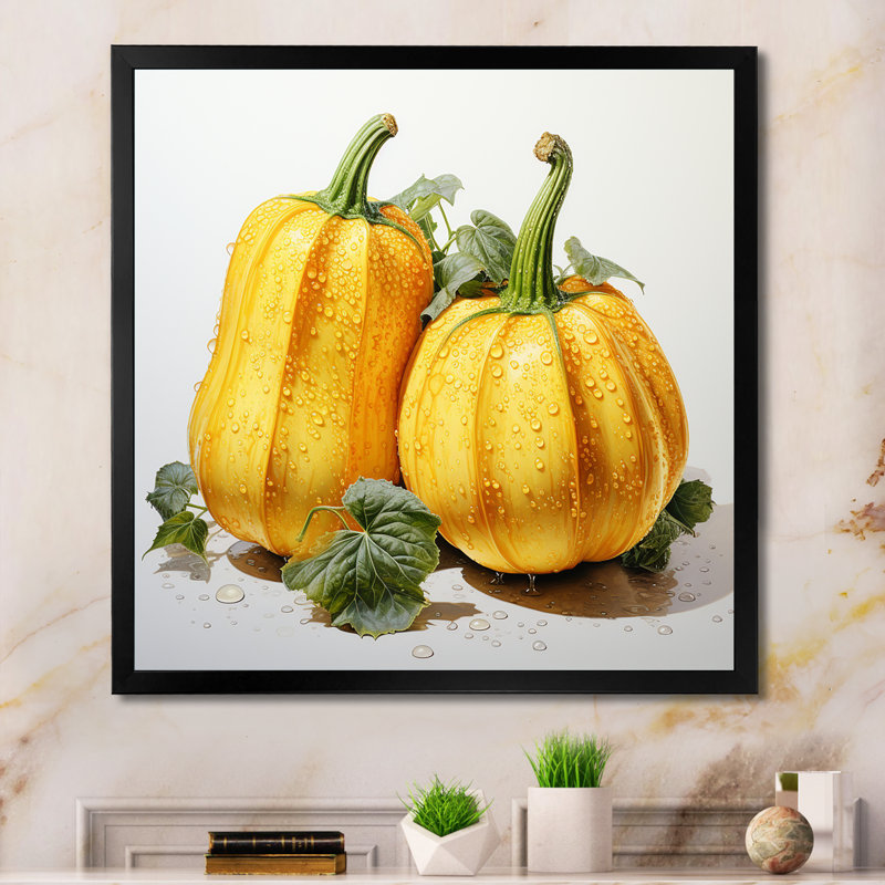 Légume pointillisme courge dorée, H 30 po x l 30 po x P 1 po, Cadre simple noir