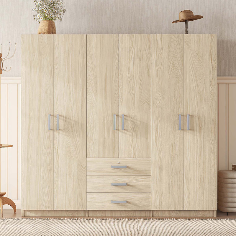 Rangement pour garde-robe en bois à 6 portes avec 6 grands tiroirs, Brun