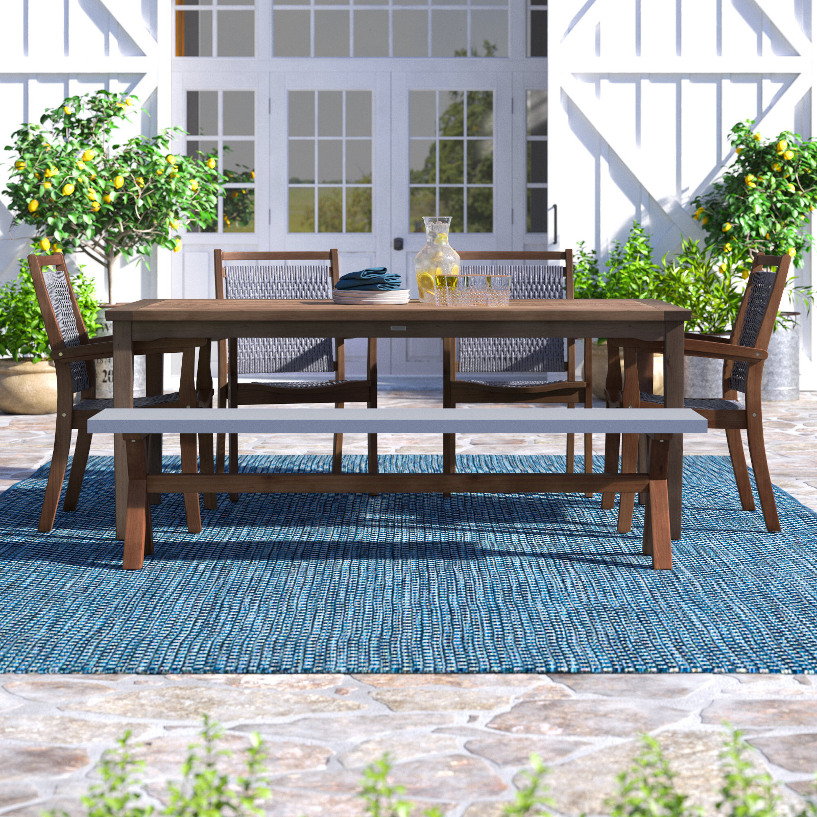Fleur 76'' Rectangular 7 - Person Outdoor Dining Set