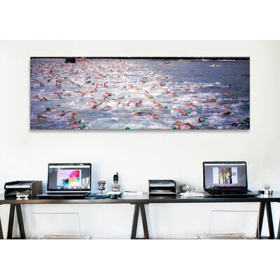 Panoramic Triathlon Athletes Swimming in Water in a Race, Ironman, Kailua Kona, Hawaii Photographic Print on Wrapped Canvas -  Ebern Designs, B8C21BCCBBF6468899041534D7AAC778