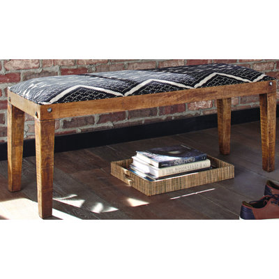 Fabric Upholstered Accent Bench Black and Natural