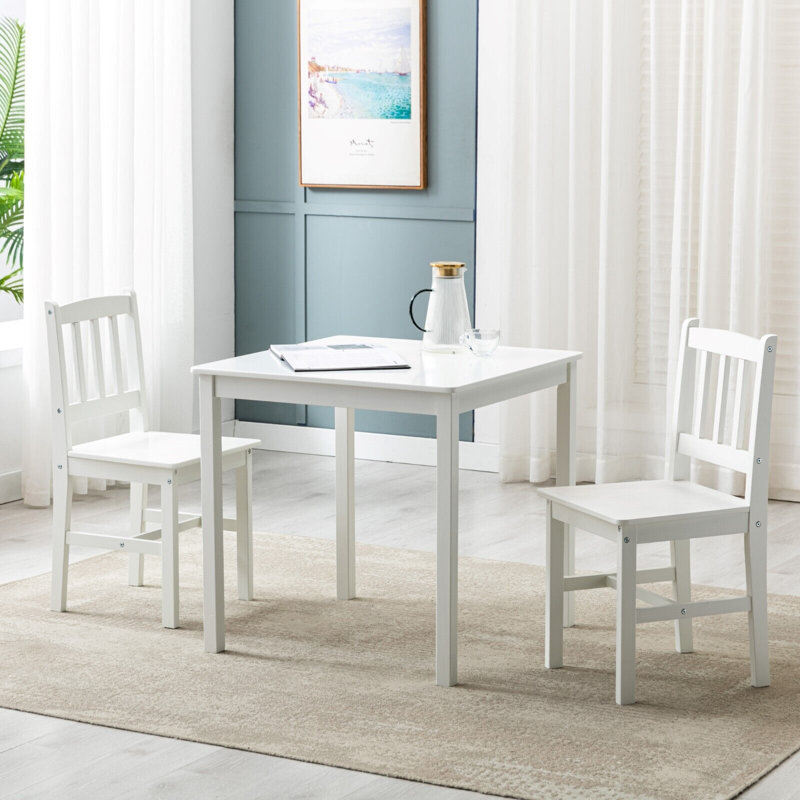 Abhir 2 -Person Pine Solid Wood Dining Set, White, White