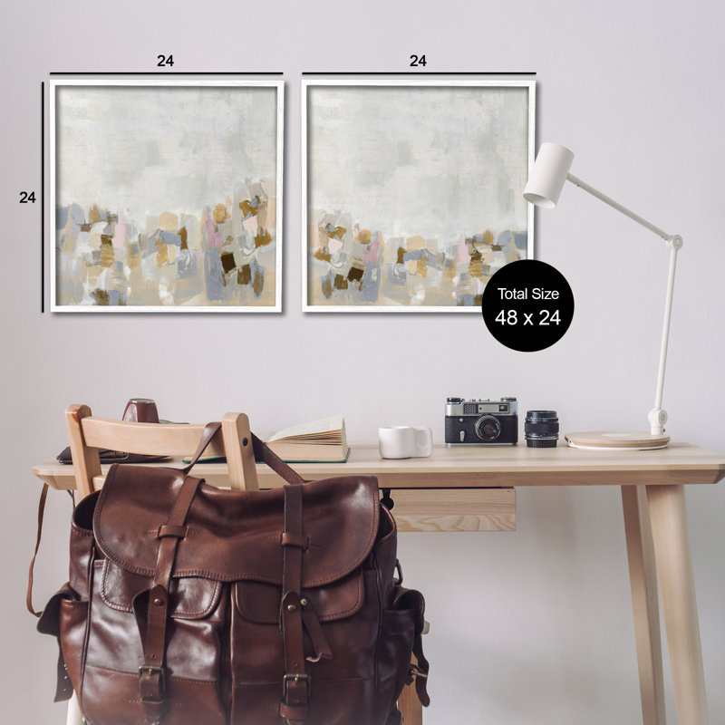 «Grey Subtle Abstract», ensemble de 2 giclées par Rachel Springer, Giclée encadrée blanc bord de mer, H 24 po x l 24 po