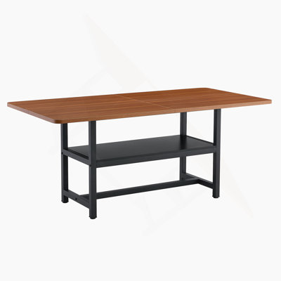 71 Inch Long Fashionable Walnut Grain Dining Table, Perfect For Family Gatherings And Friend Parties, With Black Sprayed Metal Legs.