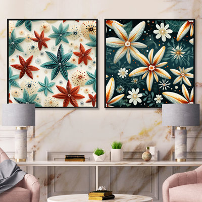 Coastal Starfish Symmetry - Abstract Botanicals Square Collage Set Of 2