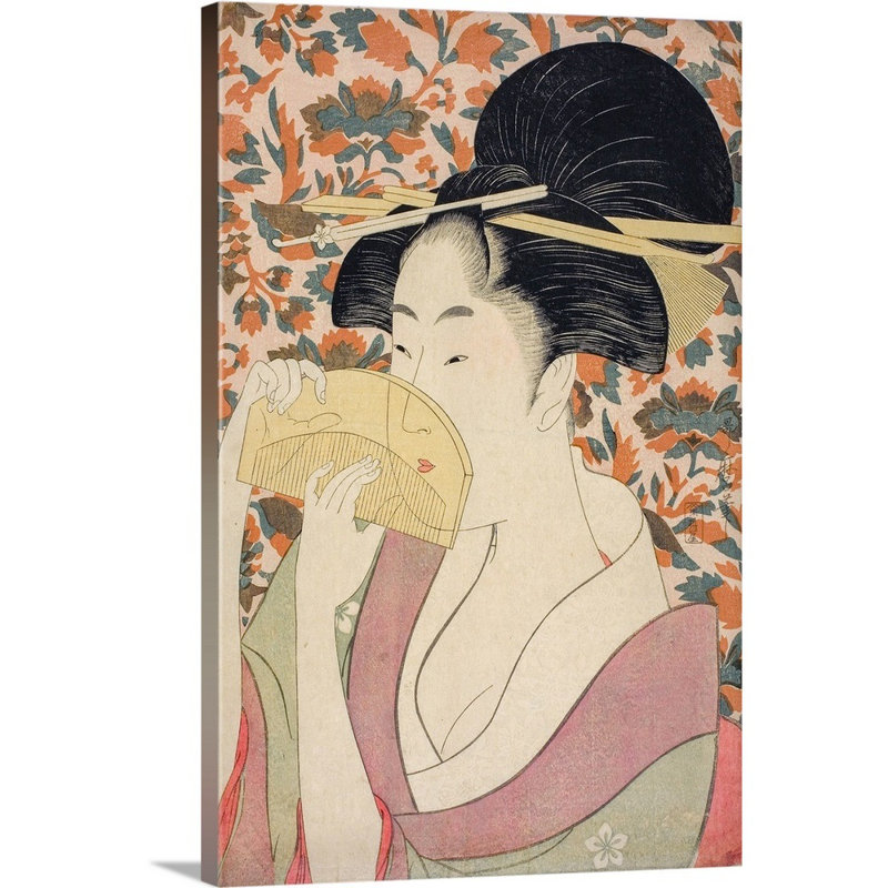 Femme tenant une coiffe de tortue - reproduction sur toile, Toile tendue, H 60 po x l 40 po x P 1,25 po