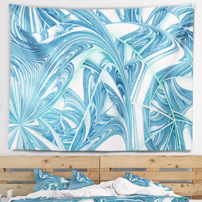 Tapisserie abstraite à motif fractal unique bleu, H 32 po x l 39 po