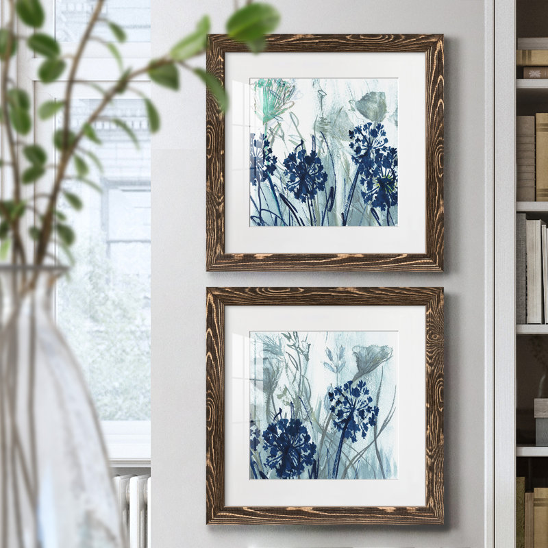 Indigo Field I - ensemble de 2 peintures, Papier, cadre noyer, H 20 po x l 40 po x P 1,5 po