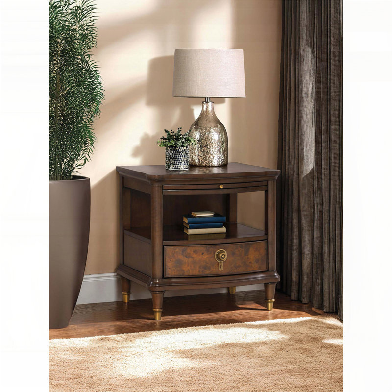 Modern End Table with Pull-Out Tray – Dark Cherry Finish