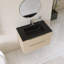 Meuble-lavabo mural simple avec comptoir en quartz noir intégré-478065178