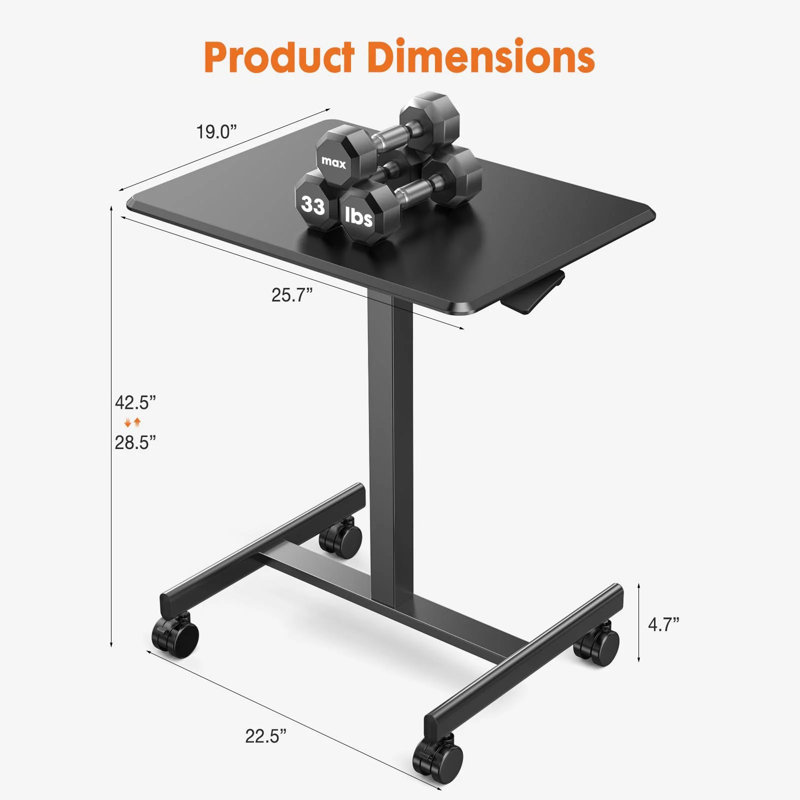 Mobile Standing Desk, Laptop Computer Cart, Height Adjustable Rolling Cart with Wheels, Small Rolling Desk for Home and Office