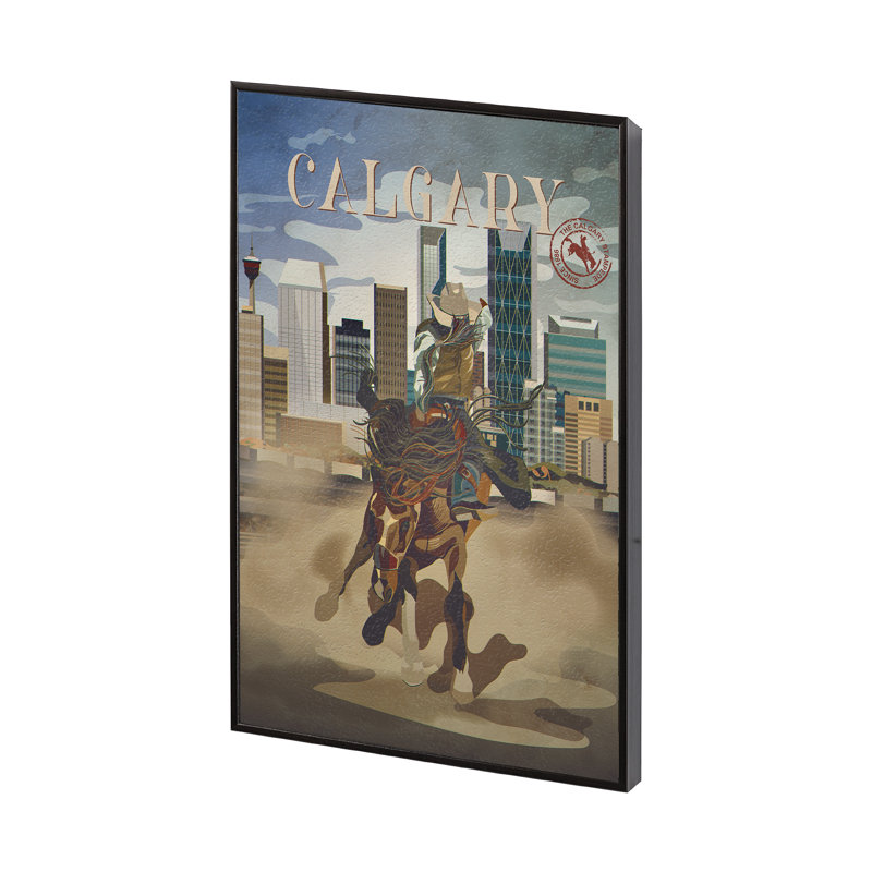 «Calgary Go» par Simone, reproduction d'art encadrée sous verre, H 15,5 po x l 10,5 po x P 1,5 po, Cadre flottant noir