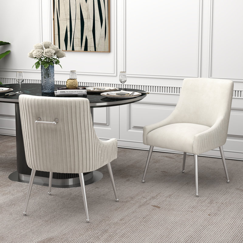 Baudel 19.7'' H Tufted Velvet Upholstered Side Chair, Beige